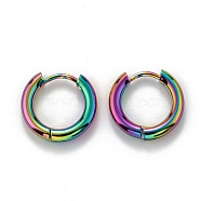 304 Stainless Steel Huggie Hoop Earrings, Hypoallergenic Earrings, Thick Hoop Earrings, Ring, Rainbow Color, 10 Gauge, 14x15x2.5mm(EJEW-O087-09B-M)