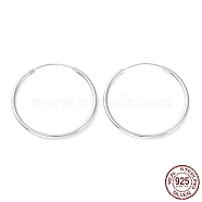 Rhodium Plated 925 Sterling Silver Huggie Hoop Earrings, with S925 Stamp, Real Platinum Plated, 29x1.5x30mm(EJEW-K258-02E-P)