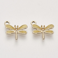 Light Gold Plated Alloy Charms, with Enamel, Dragonfly, Pale Goldenrod, 14.5x15.5x3mm, Hole: 1.8mm(X-ENAM-T009-02D)