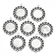Tibetan Style Alloy Pendant Cabochon Settings, Cadmium Free & Lead Free, Flat Round with Flower Side, Antique Silver, Tray: 25, 49x40.5x2.5mm, Hole: 3mm, about 130pcs/1000g(TIBE-S322-003AS-RS)