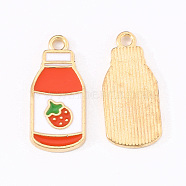 Alloy Enamel Pendants, Bottled Strawberry Jam, Light Gold, Orange, 22.2x10x1.5mm, Hole: 1.8mm(X-ENAM-R136-12)
