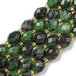 Natural Ruby in Zoisite Beads Strands, Faceted, Oval, with Seed Beads, 8~9x6~8mm, Hole: 1~1.2mm, about 36~38pcs/strand, 14.96~15.35 inch(38~39cm)(G-N342-41)