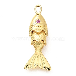 Rack Plating Brass Micro Pave Cubic Zirconia Pendants, Fish Charms, Long-Lasting Plated, Lead Free & Cadmium Free, Real 18K Gold Plated, 23x6x5mm, Hole: 2x1mm(KK-M309-38A-G)