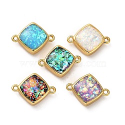 Brass Pave Synthetic Opal Rhombus Connector Charms, Golden, Rack Plating, Long-Lasting Plated, Mixed Color, 14x10.5x4mm, Hole: 1mm(KK-A239-07G)