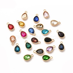 Faceted Glass Rhinestone Pendants, with Golden Tone Zinc Alloy Findings, Teardrop Charms, Mixed Color, 15x9x5mm, Hole: 2mm(GLAA-I051-AM)