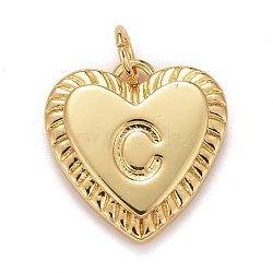 Rack Plating Real 18K Gold Plated Brass Pendants, with Jump Rings, Long-Lasting Plated, Lead Free & Cadmium Free & Nickel Free, Heart with Letter A~Z, Letter.C, 16x15x2.5mm, Jump Ring: 5x0.5mm, 3mm Inner Diameter(KK-E260-01G-C)