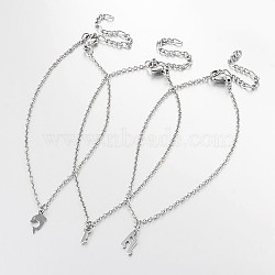 Mixed Shape Stainless Steel Pendant Anklets, with Lobster Clasps and End Chains, Stainless Steel Color, 230x2mm(AJEW-AN00104)