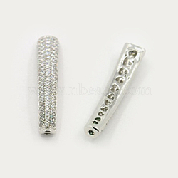 Brass Micro Pave Cubic Zirconia Beads, Hollow, Tube, Platinum, 33x7x5mm, Hole: 1.5mm(ZIRC-F001-60P)