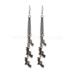 Halloween Themed Bat Alloy Enamel Dangle Earrings, Tassel Earrings, with Iron Earring Hooks & Curb Chains, Black, 116mm(EJEW-JE06071)