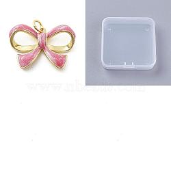 6Pcs Brass Enamel Pendants, with Jump Ring, Real 18K Gold Plated, Bowknot Charm, Hot Pink, 16x23.5x3.5mm, Hole: 3mm(KK-SZ0003-22)