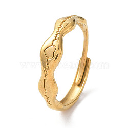 Ion Plating(IP) 304 Stainless Steel Heart Beat Adjustable Rings, Golden, Inner Diameter: 17.5mm(RJEW-D006-16G)