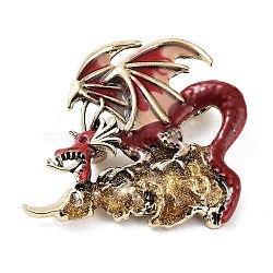 Dragon Rhinestone Brooches, Enamel Pins, Alloy Badge for Unisex, Antique Golden, FireBrick, 48x53.5x10mm(JEWB-K018-15AG)