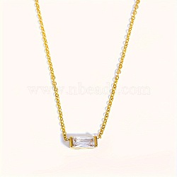 Birthstone Style Brass Cubic Zirconia Rectangle Pendant Necklaces for Women, Golden, Clear, 15.75 inch(40cm)(FS-WGDF12C-04)