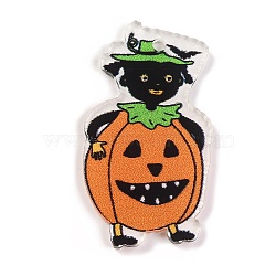 Printed Acrylic Pendant, Halloween Theme, Pumpkin, 40x22x1.5mm, Hole: 2mm(FIND-H003-04E)