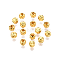 925 Sterling Silver Corrugated Beads, Pumpkin Shape, Real 18K Gold Plated, 4x3.5mm, Hole: 1.6mm(STER-T007-96G)