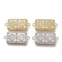Brass Micro Pave Cubic Zirconia Links Connectors, Rectangle with Cssml Ndsmd Cross God Father Religious Christianity, Clear, Mixed Color, 31.5x15.5x3mm, Hole: 2mm(ZIRC-F116-20)