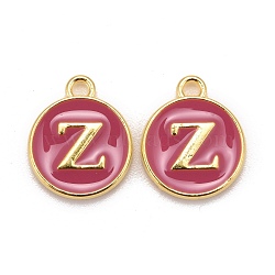 Golden Plated Alloy Enamel Charms, Cadmium Free & Lead Free, Enamelled Sequins, Flat Round with Letter, Camellia, Letter.Z, 14x12x2mm, Hole: 1.5mm(ENAM-S118-08Z)