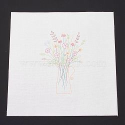DIY Embroidery Fabric with Eliminable Pattern, Embroidery Cloth, Square, Flower Pattern, 28x27.6x0.05cm(DIY-P032-B03)