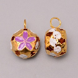 Iron Pendants, with Enamel Flower Pattern, Hollow, Dark Orchid, 19~20x14.5x12mm, Hole: 4.5mm(IFIN-TAC0005-01D)