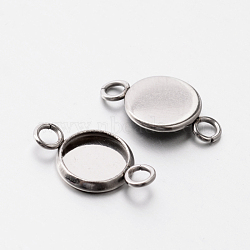 Flat Round 304 Stainless Steel Cabochon Connector Settings, Plain Edge Bezel Cups, Stainless Steel Color, Tray: 8mm, 17x10x1.8mm, Hole: 2mm(STAS-E079-01)