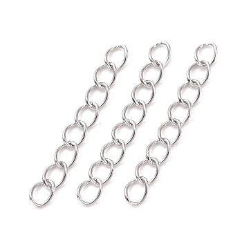 304 Stainless Steel Curb Chains Extender, Stainless Steel Color, 25mm, Link: 4x3x0.5mm