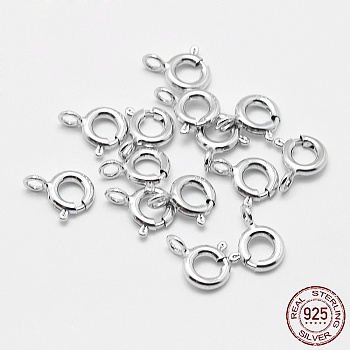 Rhodium Plated 925 Sterling Silver Spring Ring Clasps, Ring, with 925 Stamp, Platinum, 11.5x9.5x2mm, Hole: 2mm