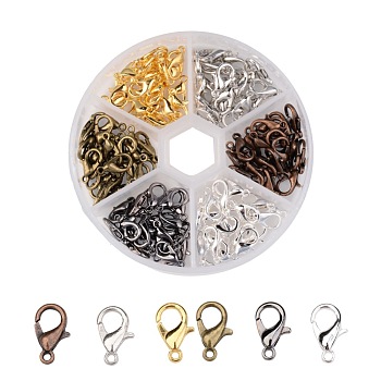 1 Box 120PCS 6 Colors Zinc Alloy Lobster Claw Clasps, Nickel Free, Mixed Color, 12x7mm, Hole: 1.2mm, about 20pcs/compartment