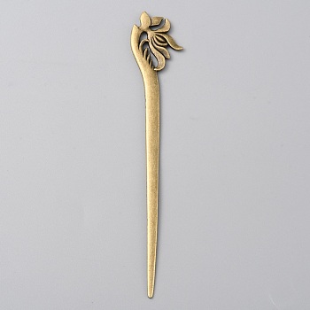 Alloy Lotus Hair Sticks, Vintage Hair Accessories for Woman, Antique Bronze, 145x25.5x3mm