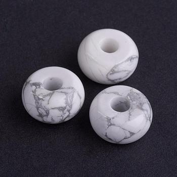 Natural Howlite European Beads, Large Hole Beads, Rondelle, 14x8mm, Hole: 4mm
