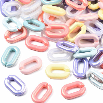 Spray Painted Acrylic Linking Rings, Rubberized Style, Quick Link Connectors, for Cable Chains Making, Faceted, Oval, Mixed Color, 15x9x3mm, Inner Diameter: 8x3mm, about 2100pcs/500g