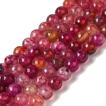 Dyed & Heated Natural Dragon Veins Agate Beads Strands, Faceted, Round, Cerise, 8mm, Hole: 1.2mm, about 48pcs/strand, 14.69''(37.3cm)