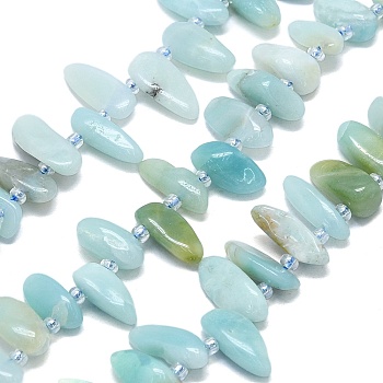 Natural Flower Amazonite Beads Strands, Nuggets, with Seed Beads, Top Drilled, 10~41.5x5~12x2~7mm, Hole: 0.8~1.2mm, 16.14~16.54''(41~42cm)