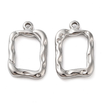 304 Stainless Steel Pendants, Rectangle Charm, Stainless Steel Color, 21x13.5x3mm, Hole: 1.6mm