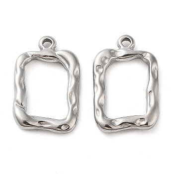 Non-Tarnish 304 Stainless Steel Pendants, Rectangle Charm, Stainless Steel Color, 21x13.5x3mm, Hole: 1.6mm