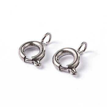 304 Stainless Steel Smooth Surface Spring Ring Clasps, Stainless Steel Color, 9x6x1.8mm, Hole: 1.5mm