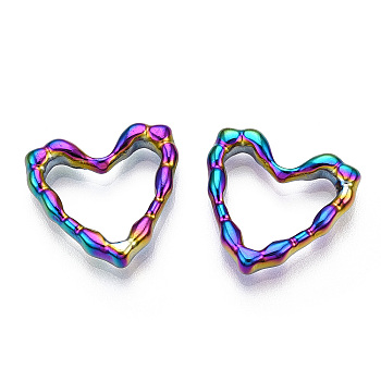 Ion Plating(IP) 304 Stainless Steel Linking Ring, Bumpy, Heart, Rainbow Color, 18.5x19.5x4mm, Inner Diameter: 10x14.5mm