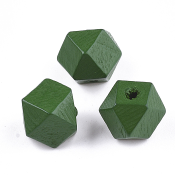 Painted Natural Wood Beads, Polyhedron, Green, 13x13x10~10.5mm, Hole: 2.5mm