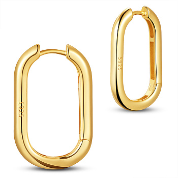 SHEGRACE 925 Sterling Silver Hoop Earrings, with S925 Stamp, Oval, Real 18K Gold Plated, 26x16mm