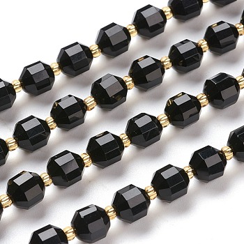 Natural Black Onyx Beads Strands, Dyed & Heated, Round, Faceted, 7x7x8mm, Hole: 0.8mm, about 38pcs/Strand, 15.35 inch(39cm)