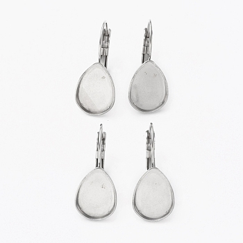 304 Stainless Steel Leverback Earring Findings, with Teardrop Setting for Cabochon, Stainless Steel Color, 27x11.5mm, Pin: 0.8mm, Teardrop: 16x11.5mm, Tray: 14.5x10mm