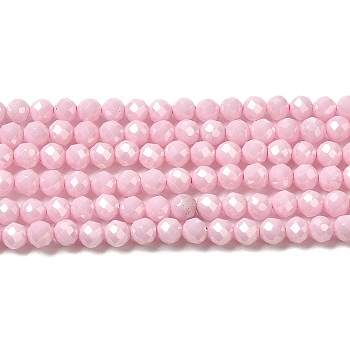 Cubic Zirconia Bead Strands, Faceted Round, Pink, 3mm, Hole: 0.6mm, about 120pcs/strand, 14.84''~14.96''(37.7~38cm)