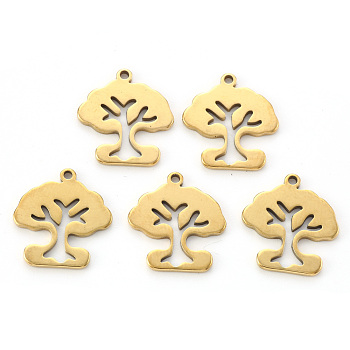 Vacuum Plating 304 Stainless Steel Charms, Laser Cut, Tree of Life, Golden, 15x14x1mm, Hole: 1.2mm