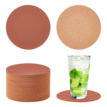 PU Imitation Leather Coasters, Cup Mats, with Cork Bottom, Flat Round, Saddle Brown, 102x2mm