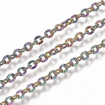 Ion Plating(IP) 304 Stainless Steel Cable Chains, with Spool, Soldered, Textured, Rainbow Color, Link: 3.1x2.8x0.5mm, about 32.8 Feet(10m)/roll