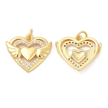 Brass Micro Pave Cubic Zirconia Pendants, Heart, Real 18K Gold Plated, 16x19x3mm, Hole: 2.7mm