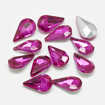 Pointed Back Glass Rhinestone Cabochons, Back Plated, Faceted, teardrop, Rose, 10x6x3mm