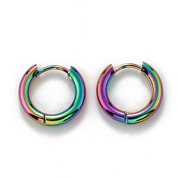 304 Stainless Steel Huggie Hoop Earrings, Hypoallergenic Earrings, Thick Hoop Earrings, Ring, Rainbow Color, 10 Gauge, 14x15x2.5mm