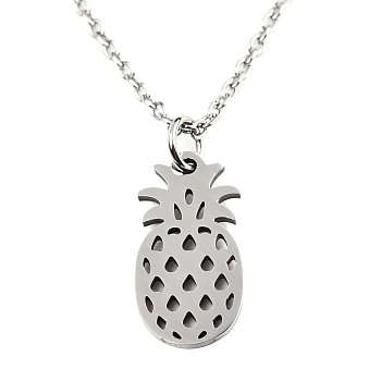 201 Stainless Steel Pendant Necklaces, with Cable Chains, Pineapple, Stainless Steel Color, 15.7 inch(40cm), 1.5mm, Pineapple: 17x9x1mm