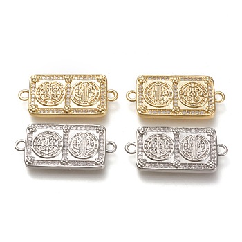 Brass Micro Pave Cubic Zirconia Links Connectors, Rectangle with Cssml Ndsmd Cross God Father Religious Christianity, Clear, Mixed Color, 31.5x15.5x3mm, Hole: 2mm