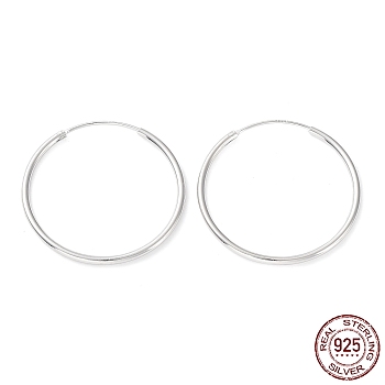 Rhodium Plated 925 Sterling Silver Huggie Hoop Earrings, with S925 Stamp, Real Platinum Plated, 29x1.5x30mm